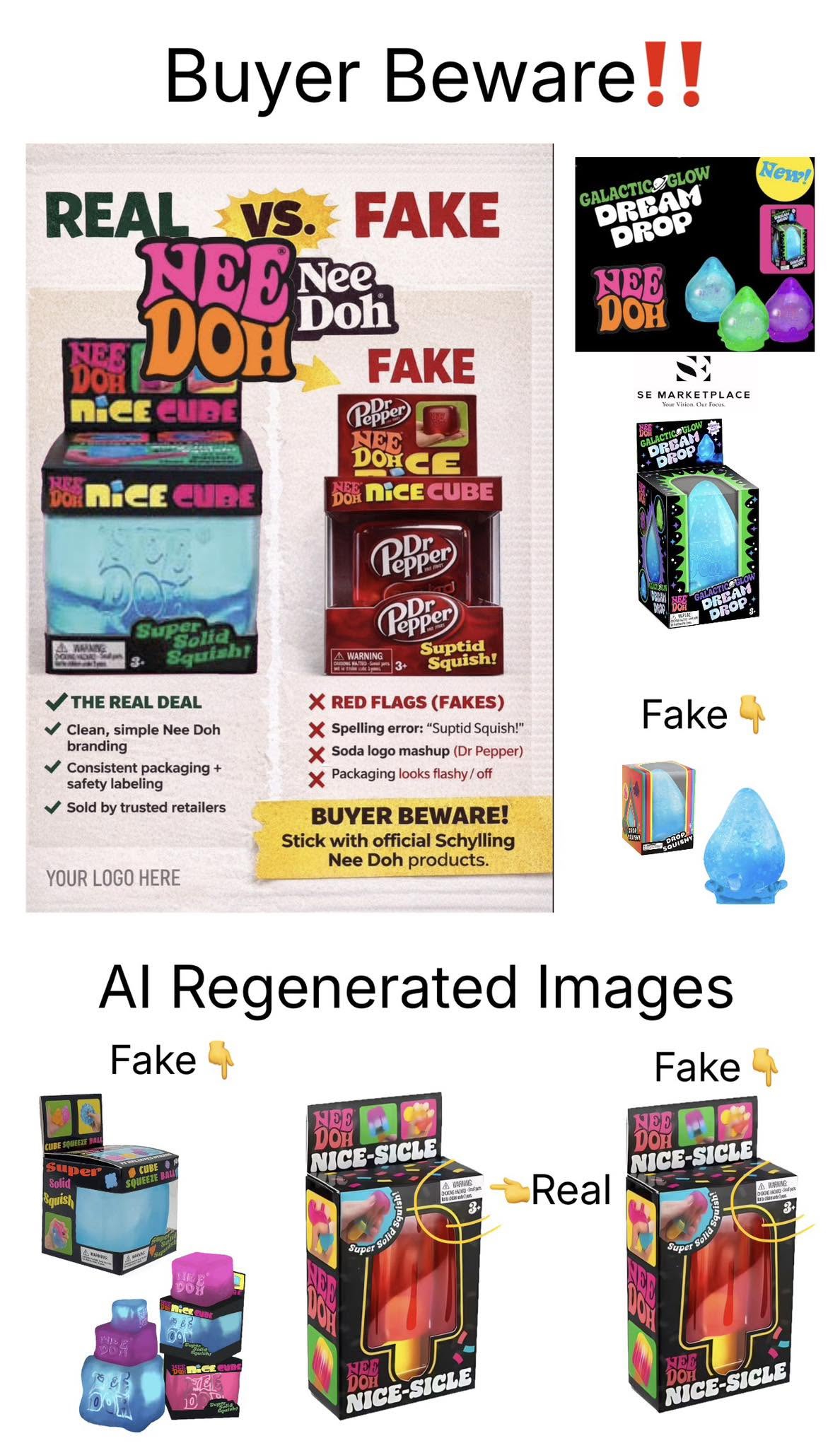 Under-side seal of real vs fake comparison